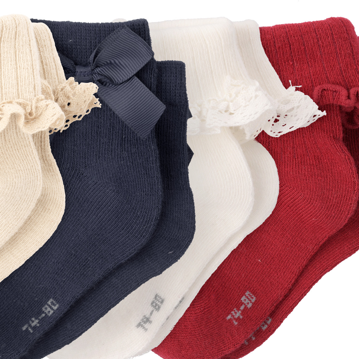 5 Paar Baby Socken im festlichen Dessin dunkelrot / dunkelblau / beige