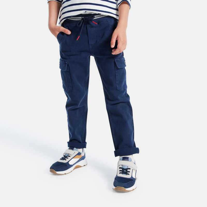 Pantalon cargo en toile unie bleu garçon