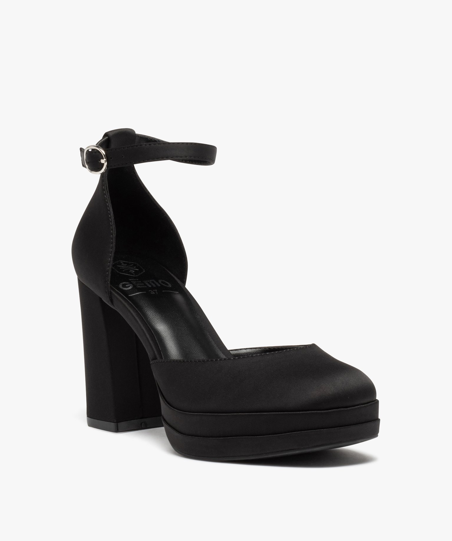 Escarpin en satin avec plateforme et talon haut femme noir | GEMO