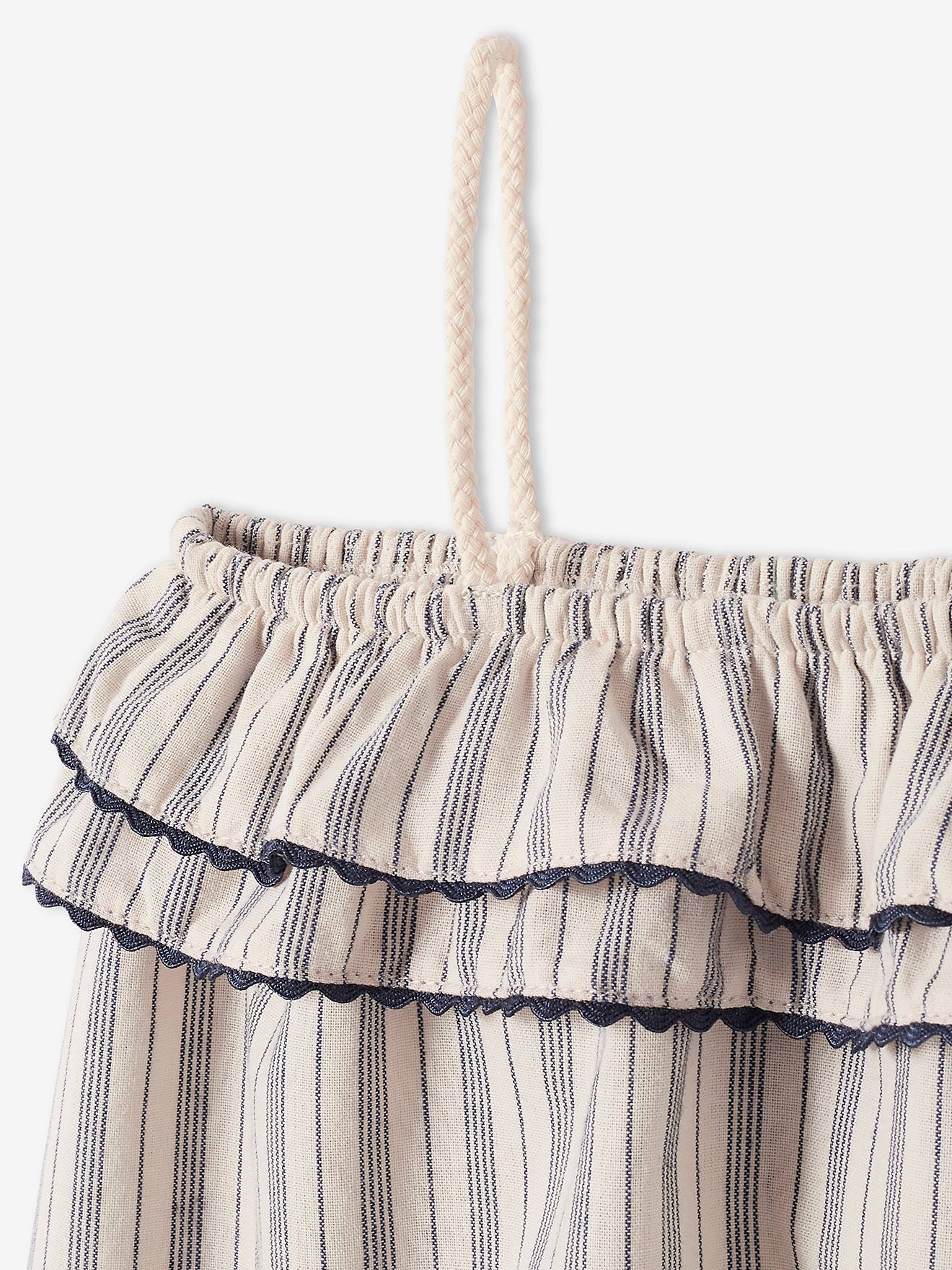 Robe brodée bébé à bretelles beige clair rayé
