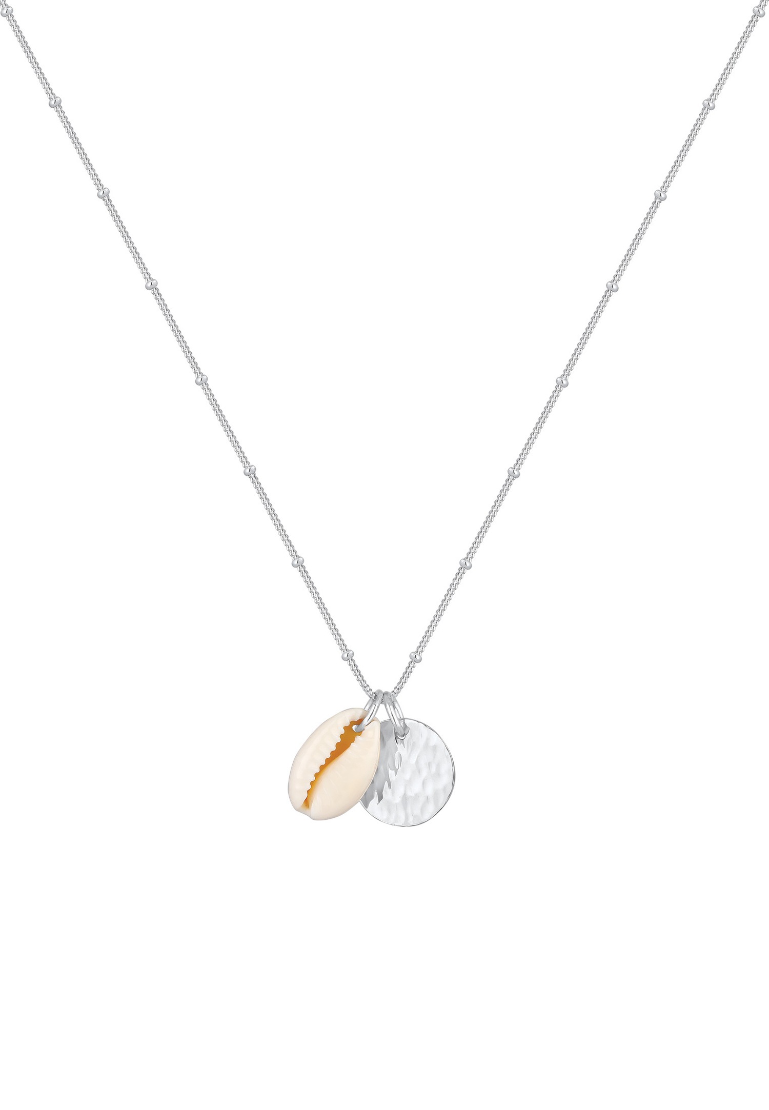 Ciondolo da donna Elli con placca a sfera e conchiglia di ciprea, in argento sterling 925, dal design trendy.