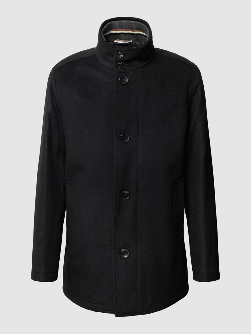 Mantel mit Label-Applikation Modell 'Coxtan' in schwarz