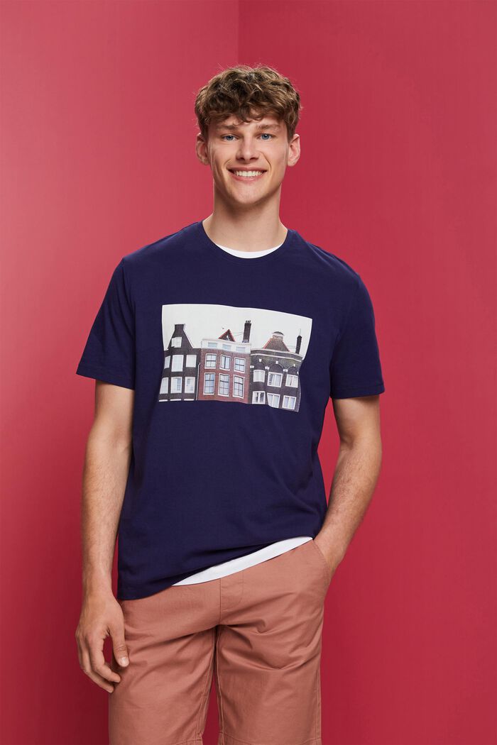 Rundhals-T-Shirt mit Print, 100 % Baumwolle