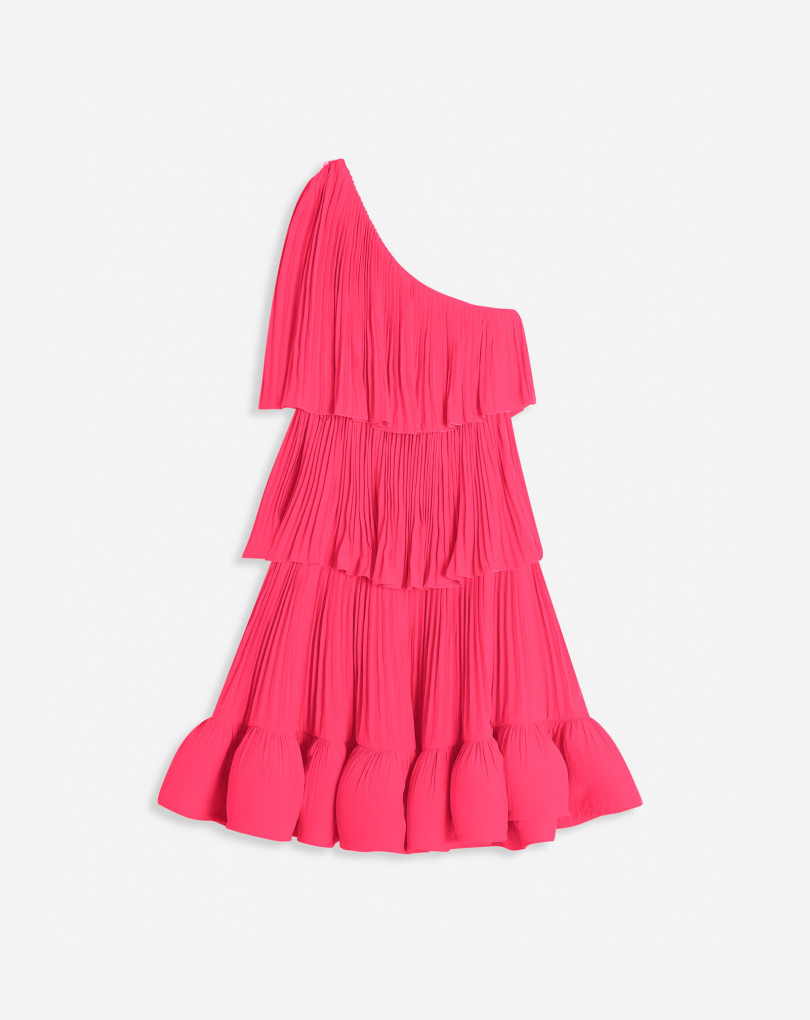 ROBE ASYMÉTRIQUE AVEC VOLANTS EN CHARMEUSE