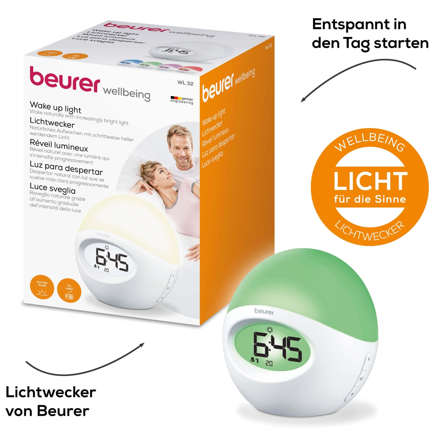 Beurer Lichtwecker WL 32-Lichtwecker für das Aufwachen mit heller werdendem Licht & finalem Weckton