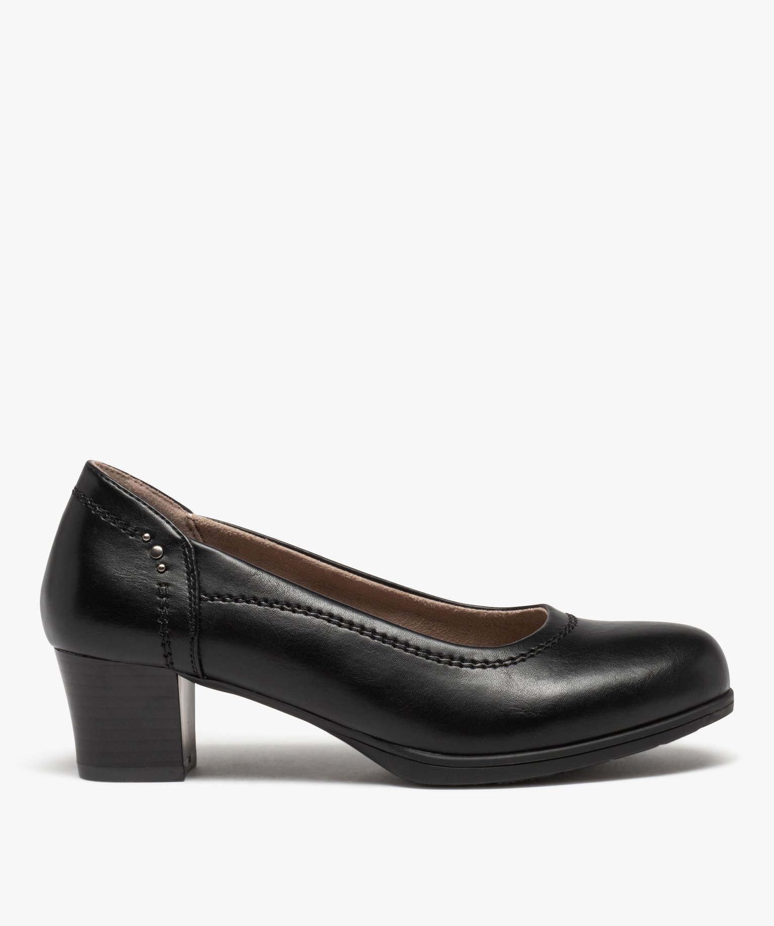 Escarpin confort à bout rond et petit talon femme noir | GEMO
