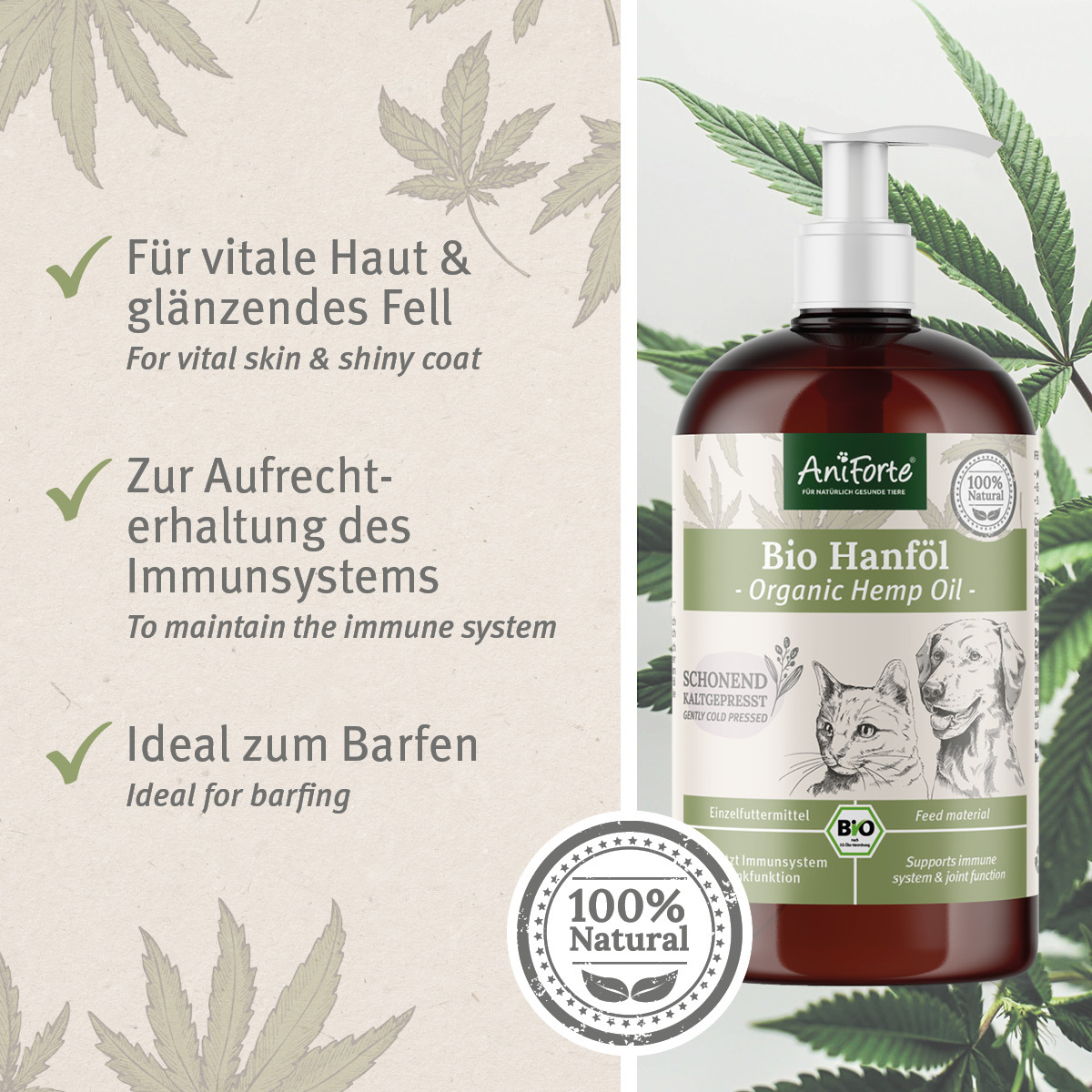 Aniforte Ergänzungsfutter & Aufzucht Aniforte Bio Hanföl 500 ml