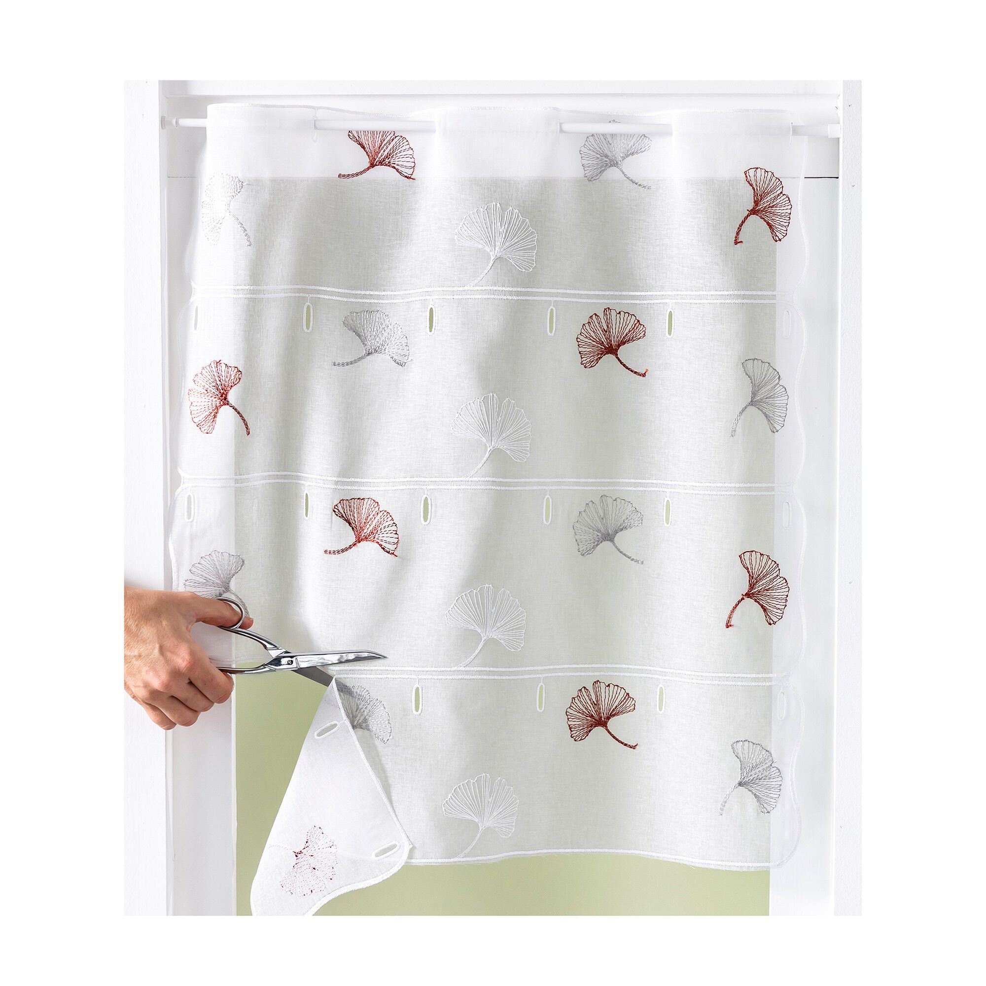 Rideau modulable hauteur brodé fleurs de ginkgo