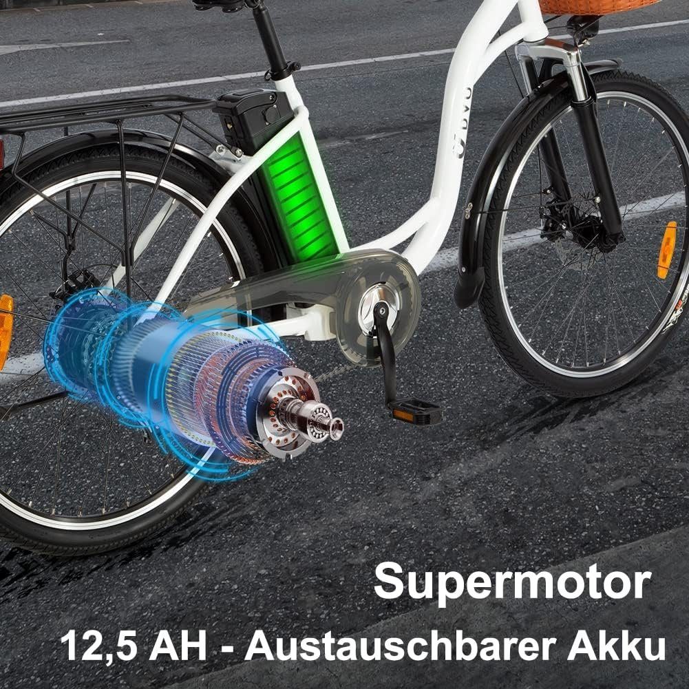 ombar E-Bike 26 Zoll für Damen und Herren,Trekking Ebike Cityrad, 6 Gang Shimano, Heckmotor, 12,50 Wh Akku, (1 tlg), mit 6-Gang-Shimano-Umwerfer geliefert, 347 Wh Batterie,250W