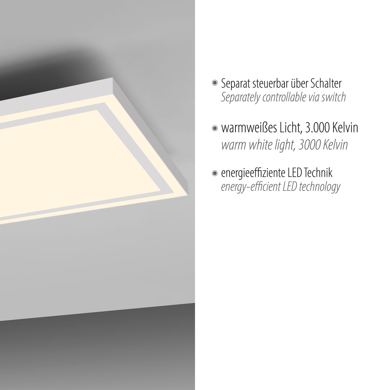 JUST LIGHT JUST LIGHT. LED Deckenleuchte EDGING, separat steuerbar, 3000 Kelvin, rechteckig, Weiß