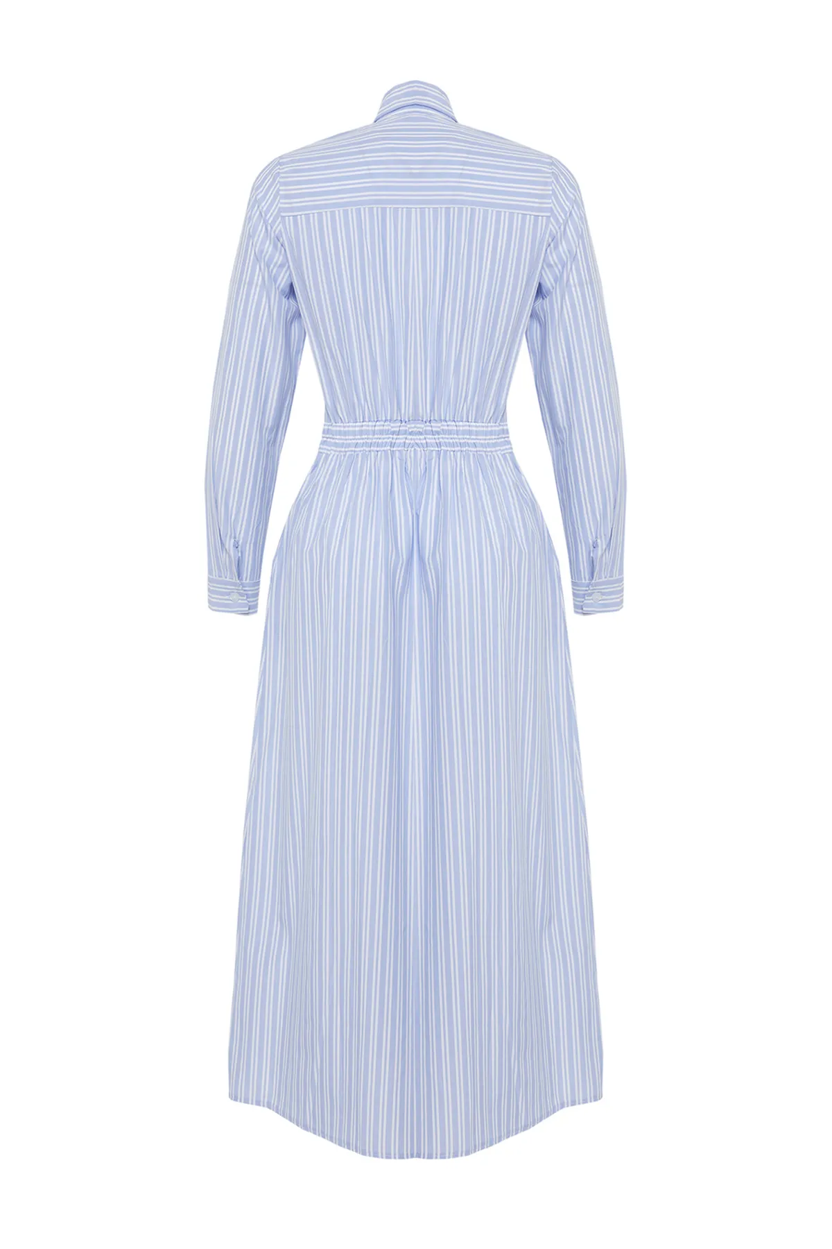 Trendyol Modest  Blaues, gewebtes Kleid mit Hemdkragen und Streifen TCTSS24EB00078