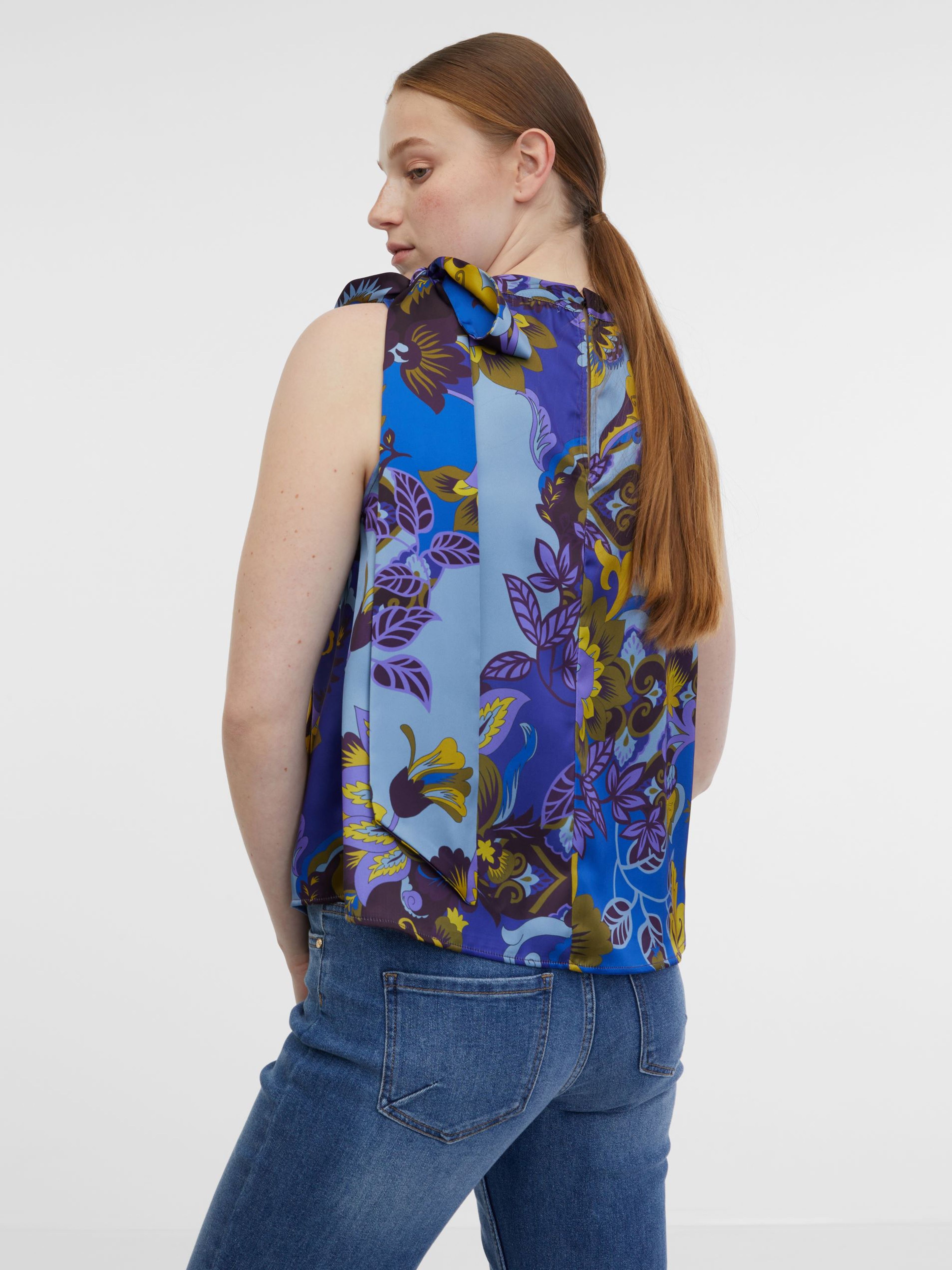 Blaue gemusterte Damen-Satinbluse ORSAY