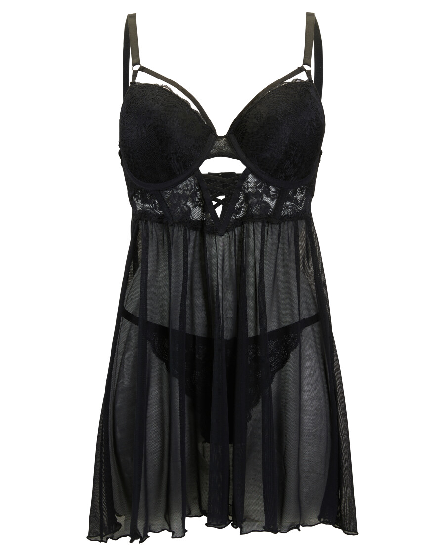 Babydoll + String in Schwarz