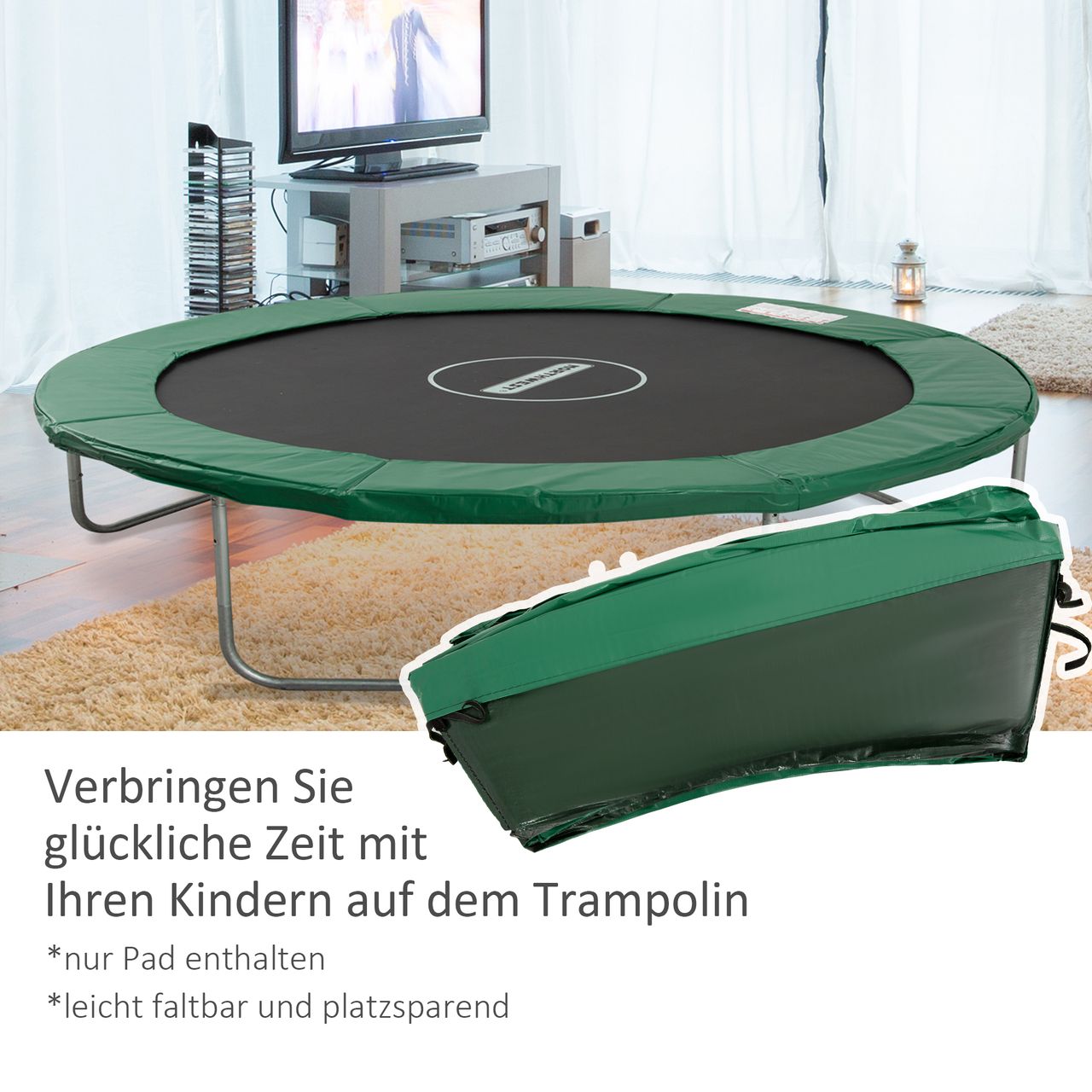 HOMCOM Trampolin Randabdeckung Sicherheitsnetz Wetterplane Leiter 8ft 10ft 12ft 15ft (Randabdeckung: Ø 244cm-Grün)