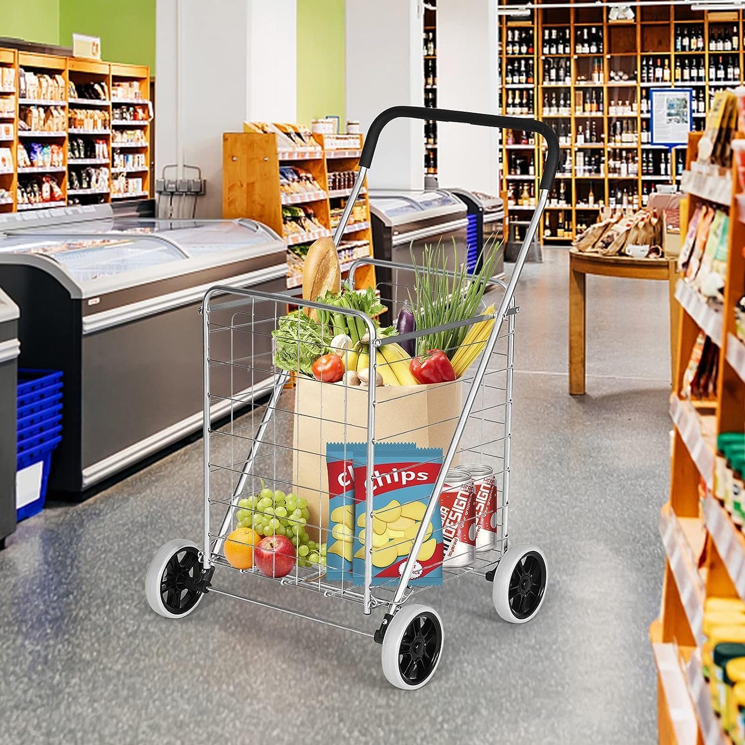 KOMFOTTEU Transportwagen Einkaufswagen, klappbar & tragbar