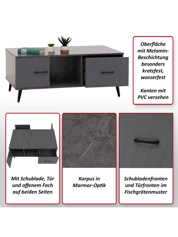 MCW Couchtisch N89, Marmor-Optik grau günstig kaufen onesize