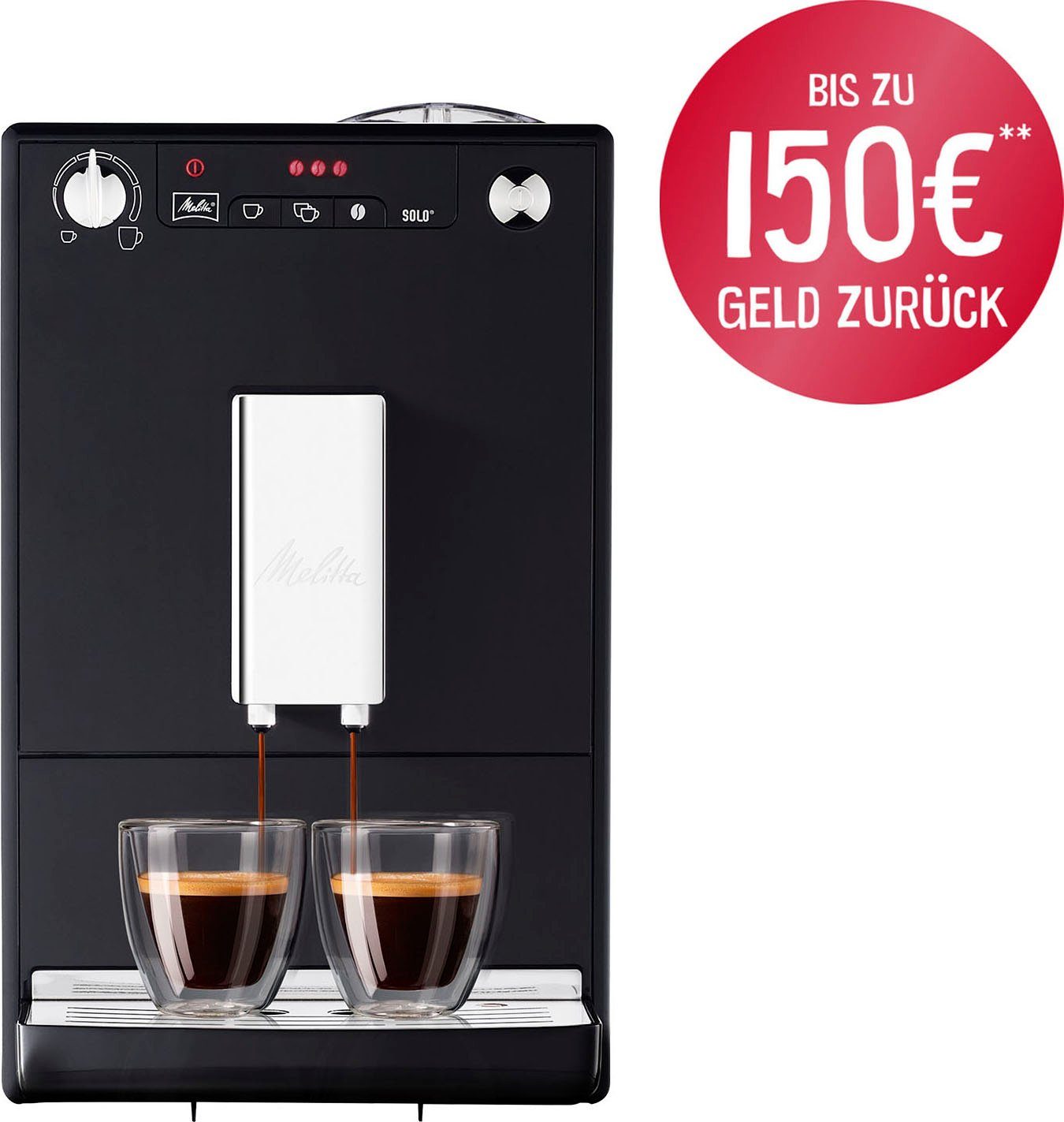 Melitta Kaffeevollautomat Solo® E950-201, schwarz, Perfekt für Café crème & Espresso, nur 20cm breit