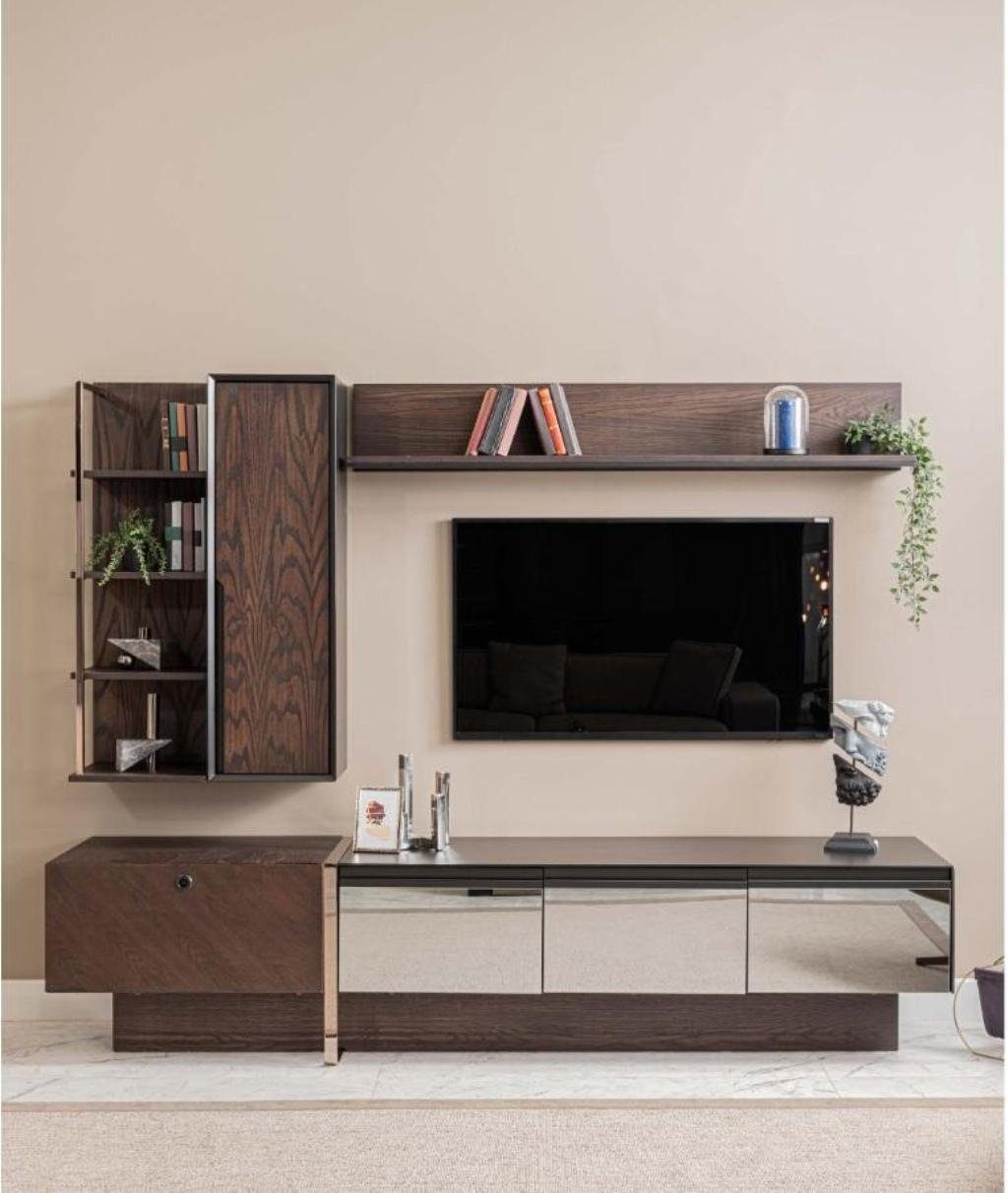 JVmoebel Wohnwand Wohnwand TV Ständer Regale RTV Lowboard Sideboard Braun Holz Schrank, (3-St., TV-Ständer/Schrank/Regal), Made in Europa