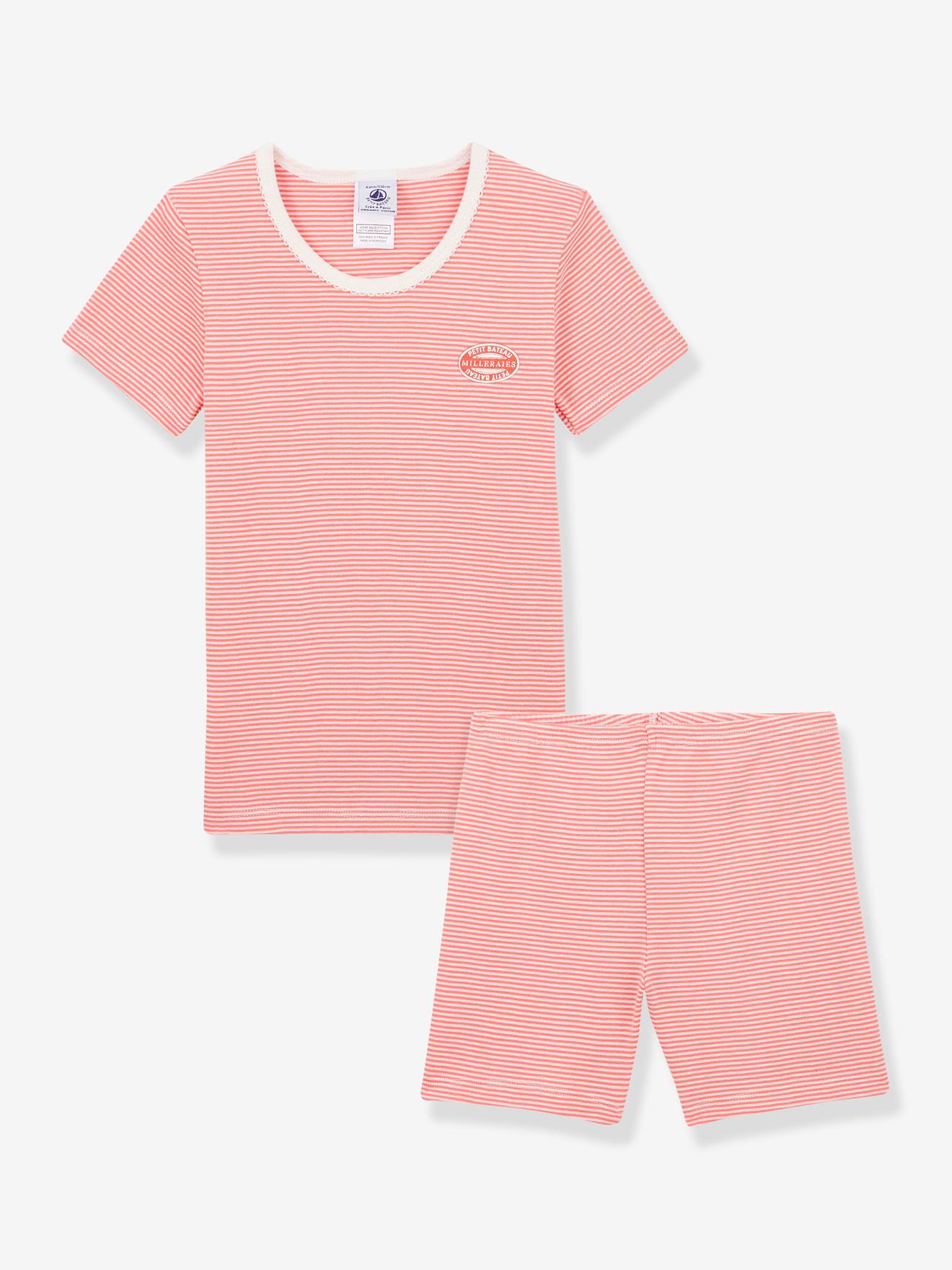 Petit Bateau Kurzer Mädchen Schlafanzug aus Bio-Baumwolle PETIT BATEAU - rosa/weiß