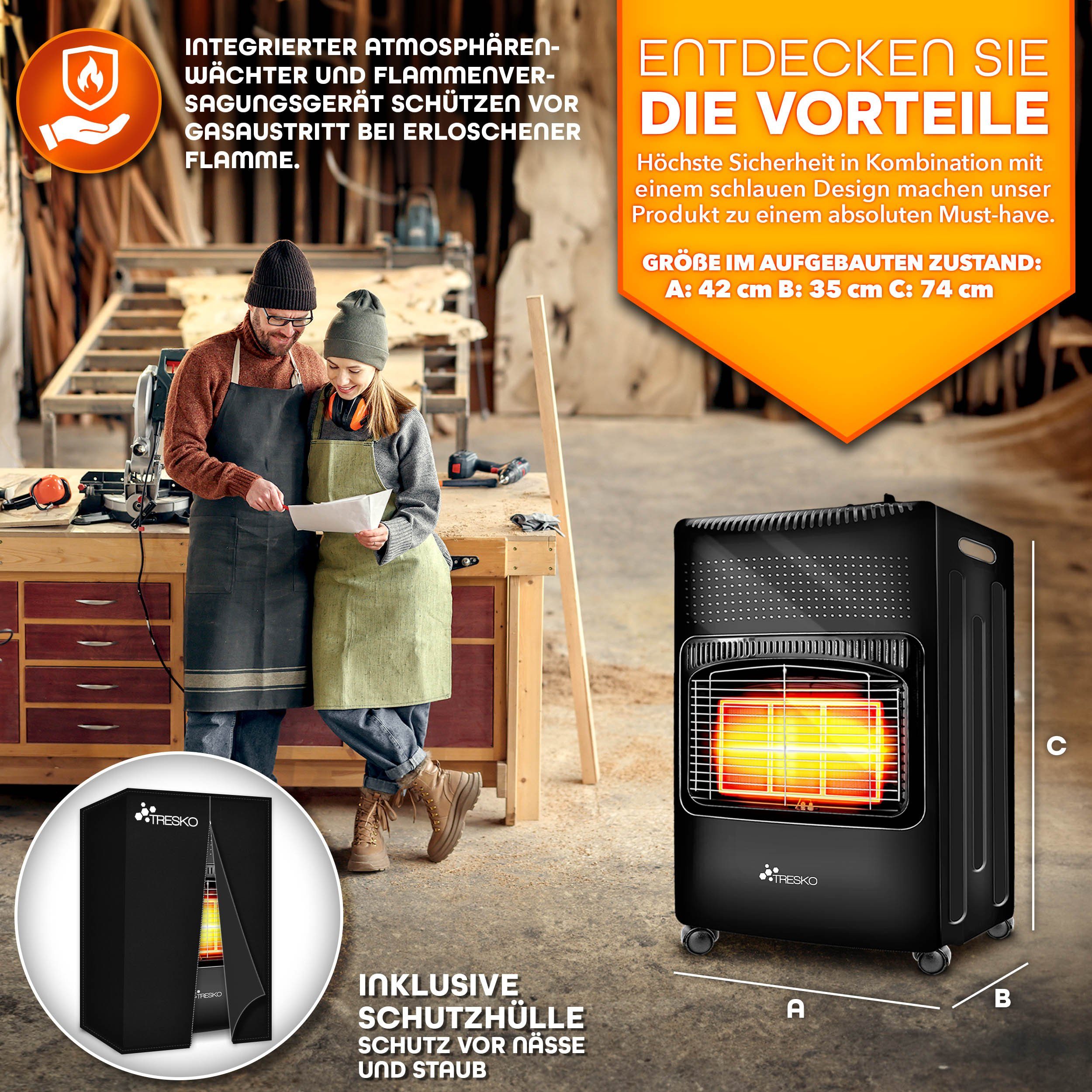 TRESKO Heizstrahler 4200 W Gasheizung + Abdeckung Gasheizer 3 Stufen Gasofen Gasheizofen