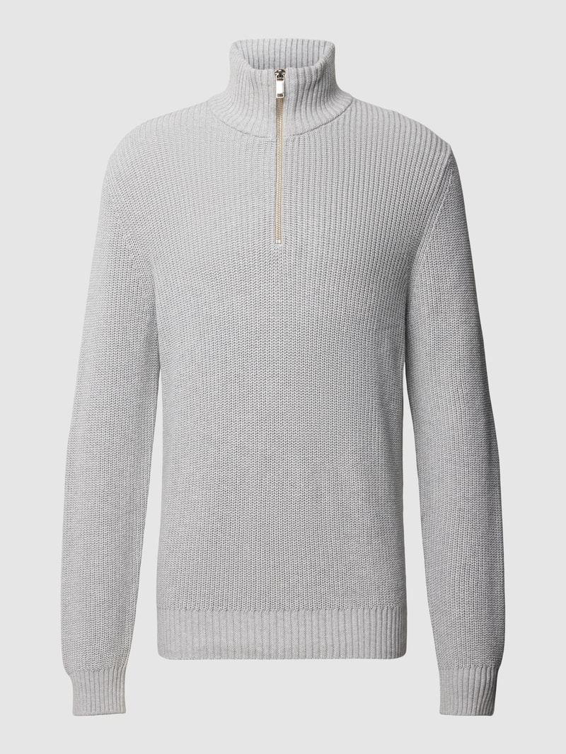Strickpullover mit Stehkragen in mittelgrau meliert