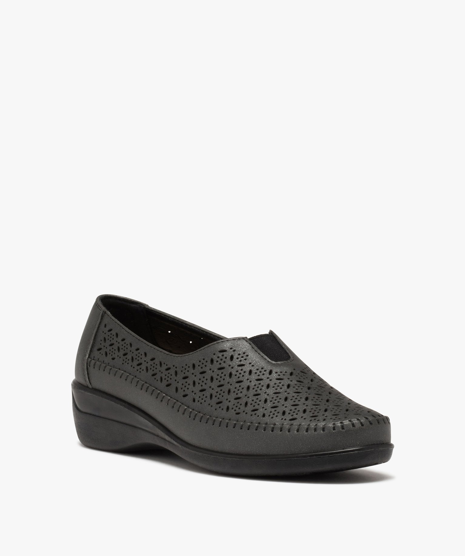 Mocassins femme confort dessus uni ajouré noir | GEMO