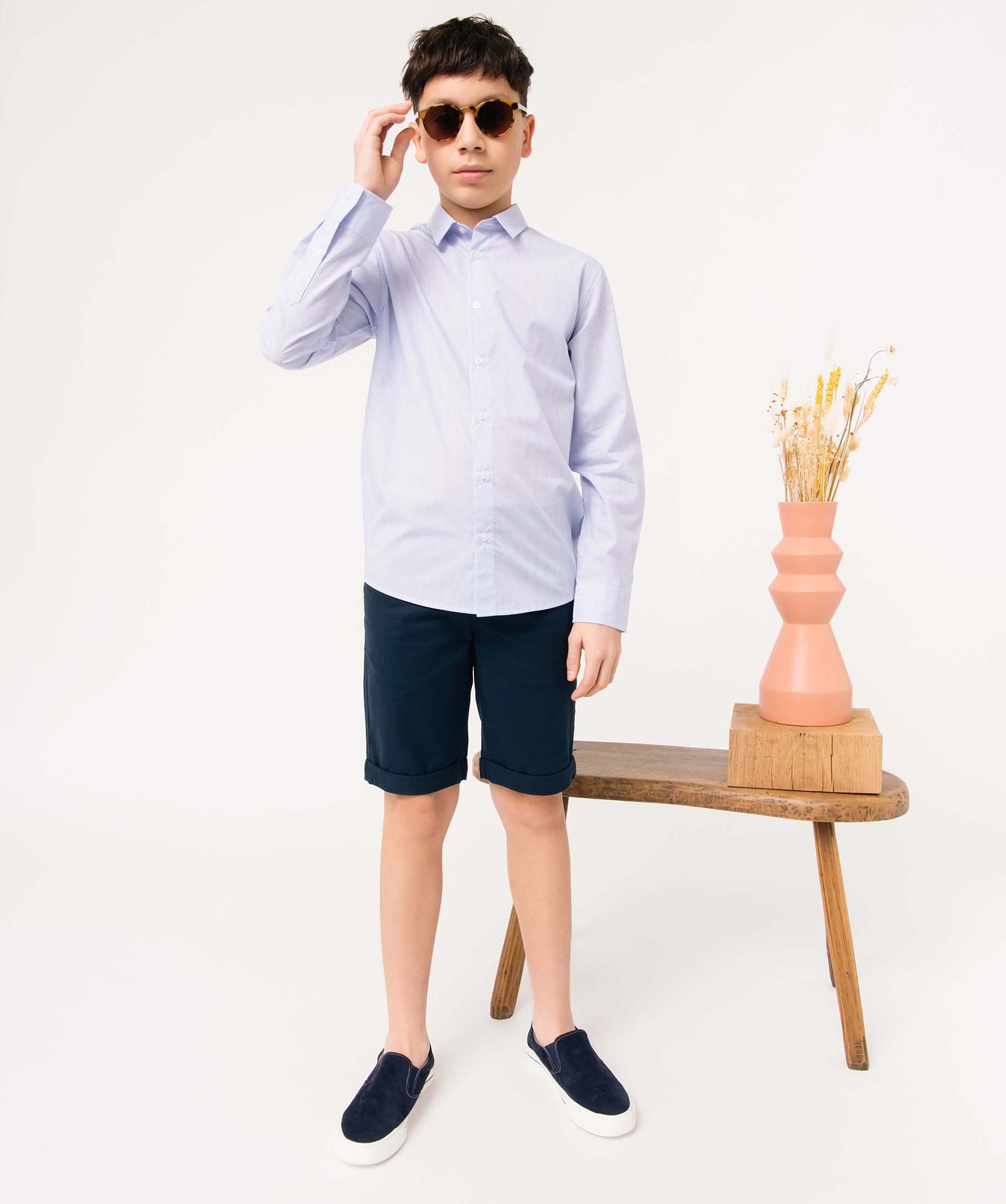 Chemise Garçon à manches longues à fines rayures bleu | GEMO
