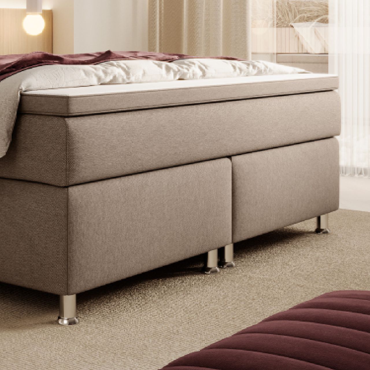 IHG Boxspringbett Gent 140x200 cm Webstoff Silbergrau