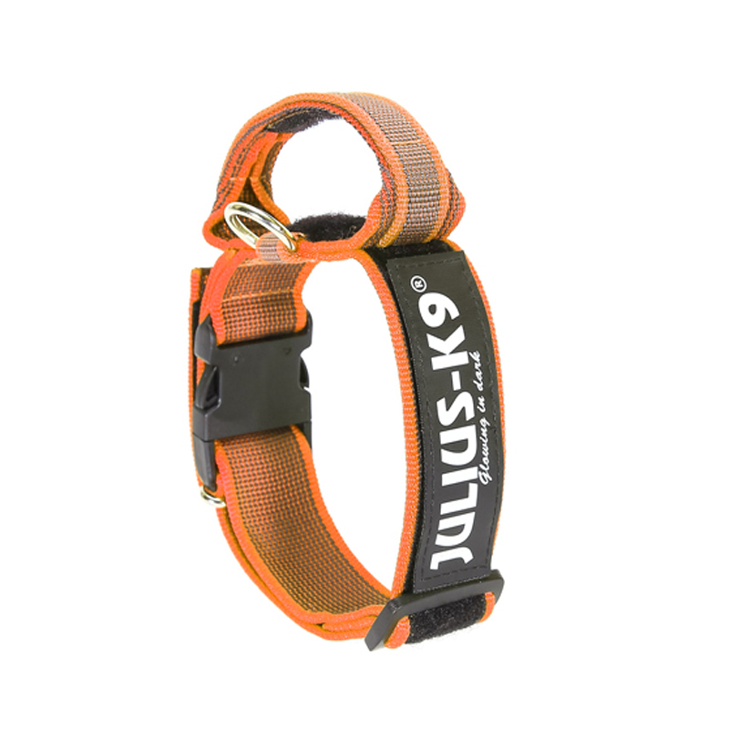 JULIUS-K9 Hundehalsbänder JULIUS-K9 Halsband mit Griff 50mm orange/ grau