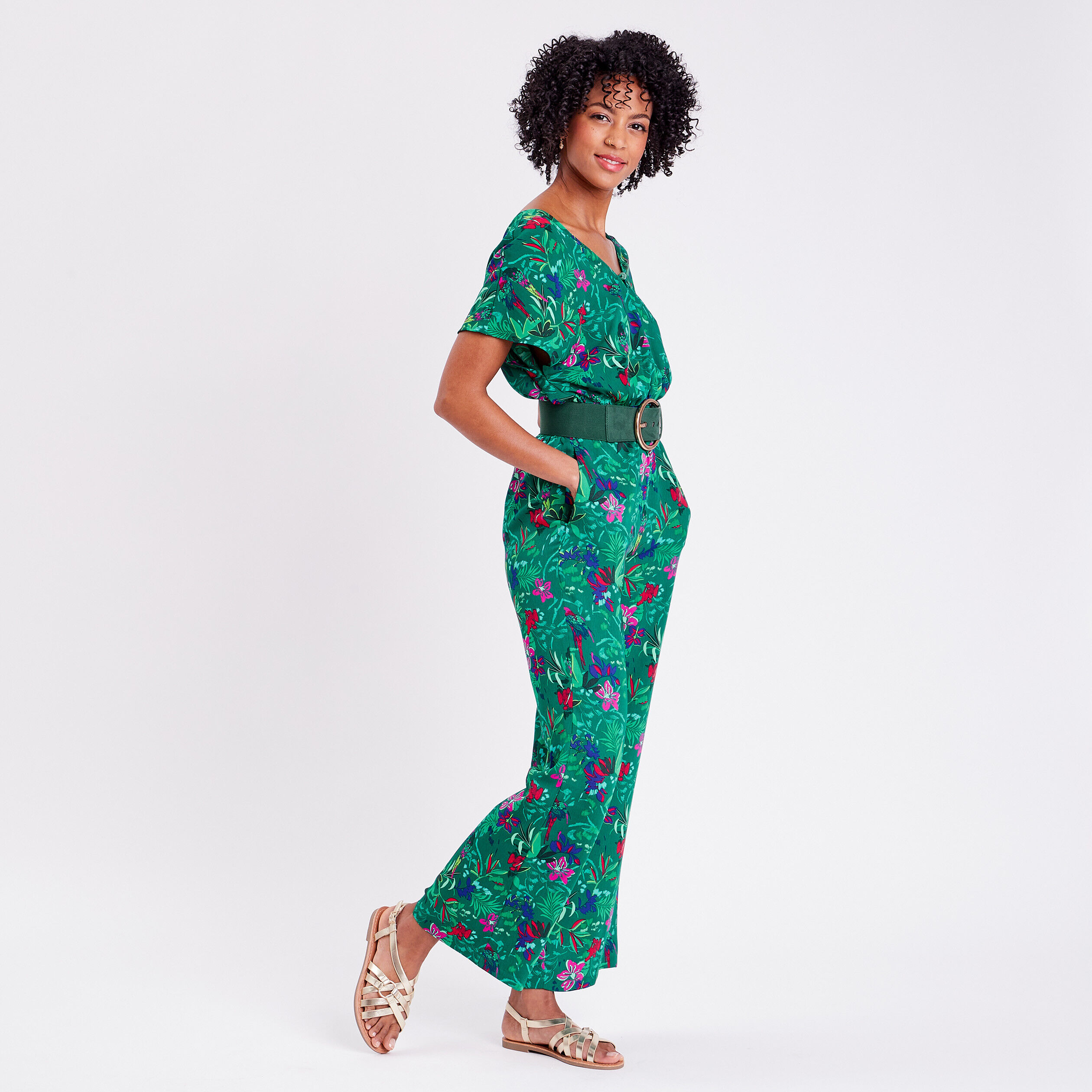 Combinaison manches courtes vert femme | Cache Cache