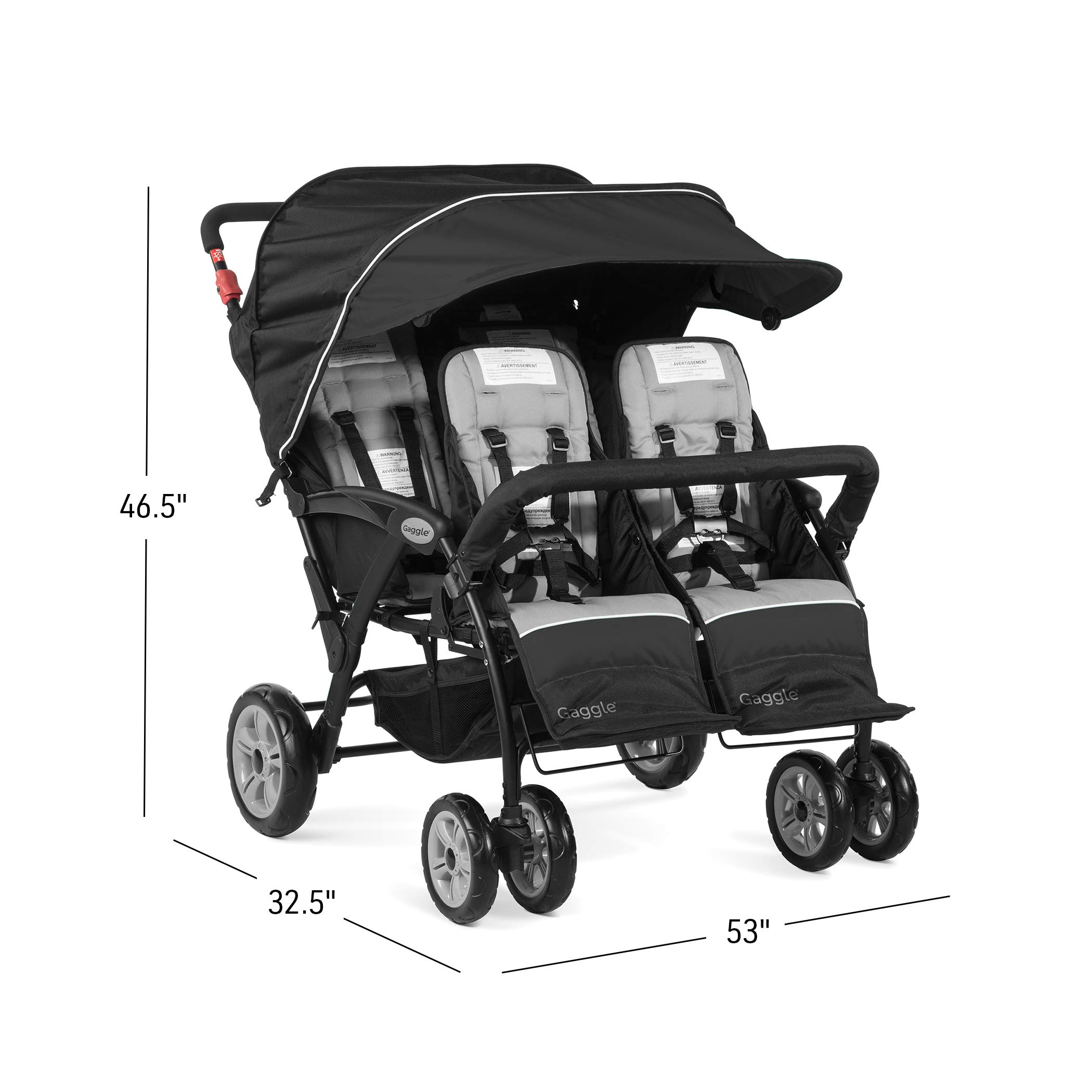 Gaggle by Foundations Compass 4 Seat Quad Stroller with UV Protecting Stroller Canopy, 5 Point Harness for Added Safety, Foot Brake, All Terrain Tubeless Wheels (Teal)