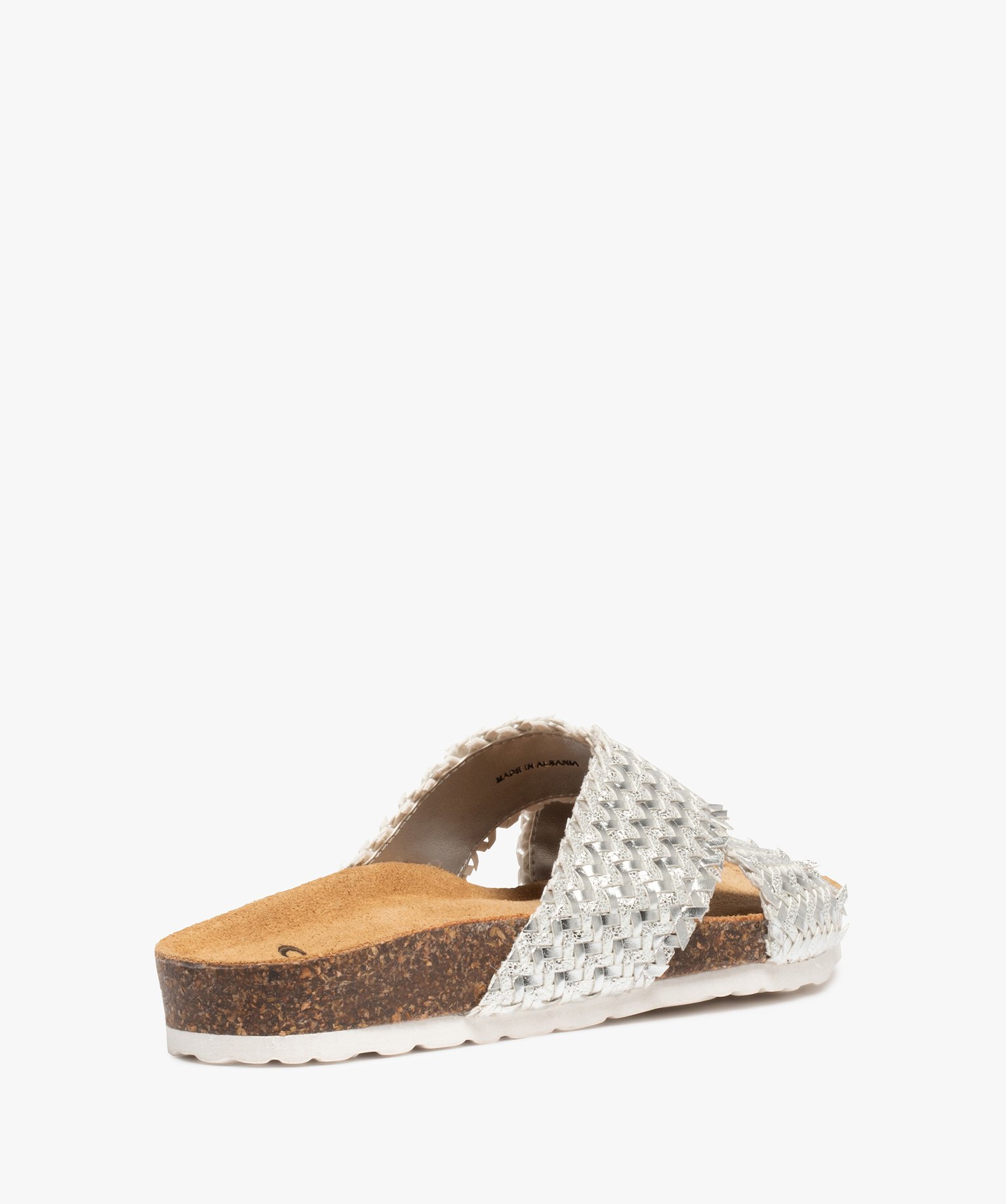 Mules femme plates à brides tressées métallisées gris | GEMO