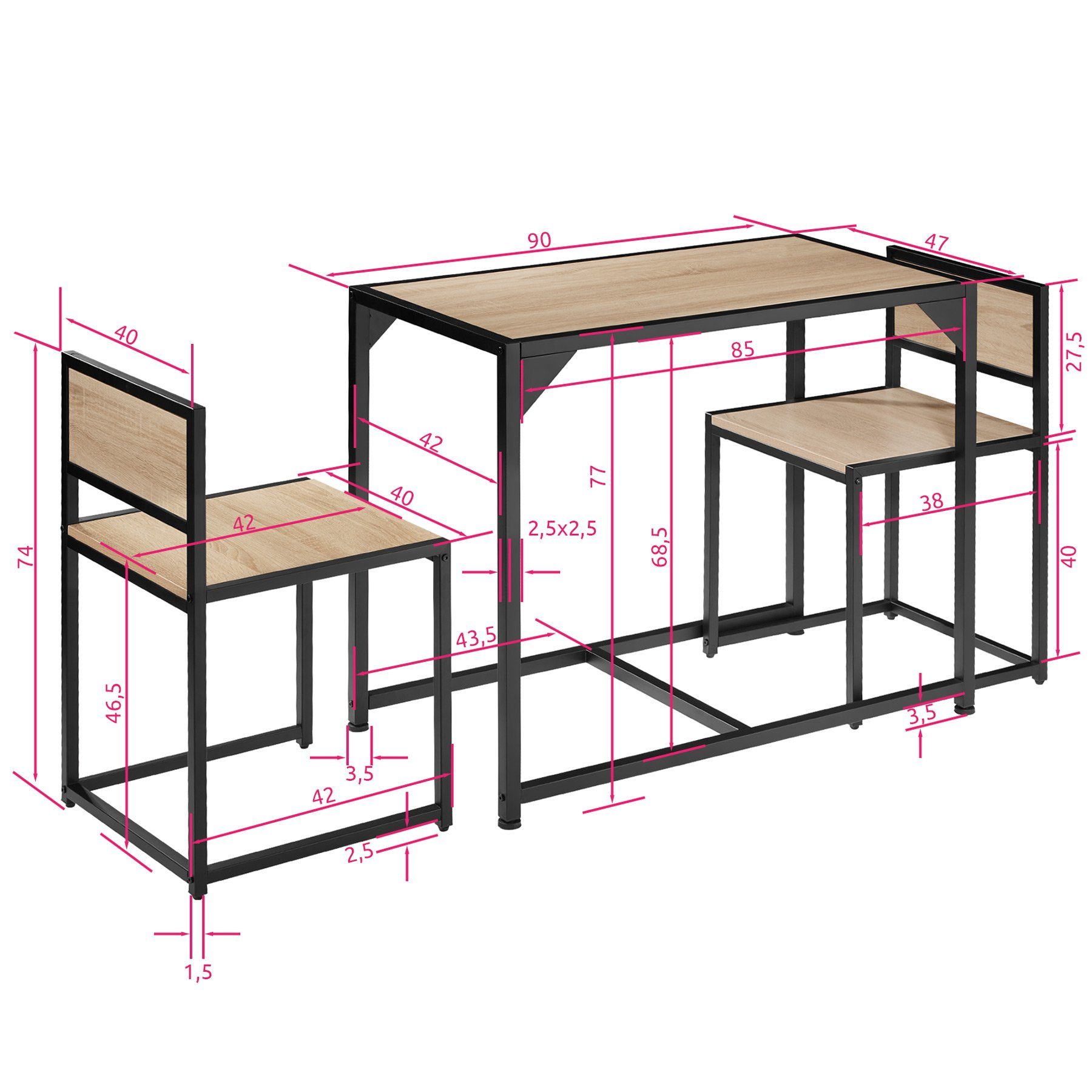 tectake Sitzgruppe Milton, (Set, 3-tlg), leicht zu reinigen