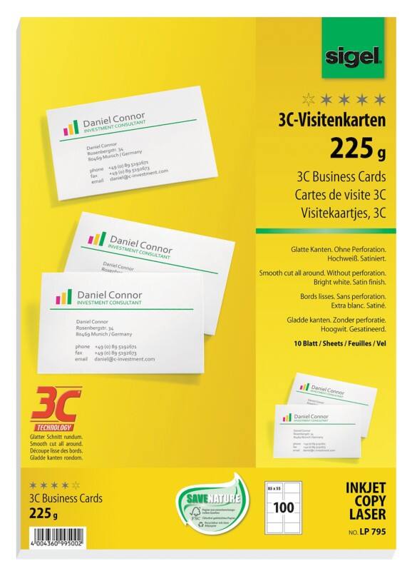 Sigel LP795 Visitenkarten 225 g/m² Weiß 10 Blatt à 10 Stück