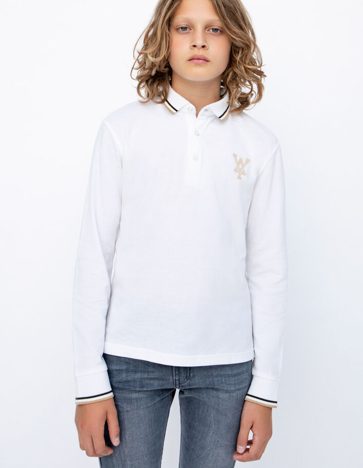 Polo blanc cassé à bords-côtes rayés garçon