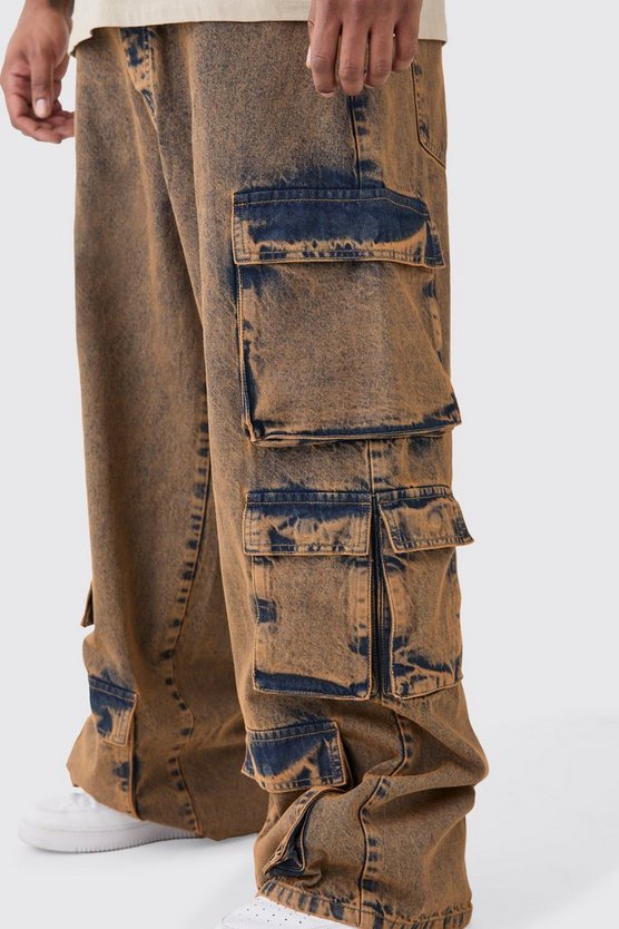 Plus lockere Cargo-Jeans mit Acid-Waschung