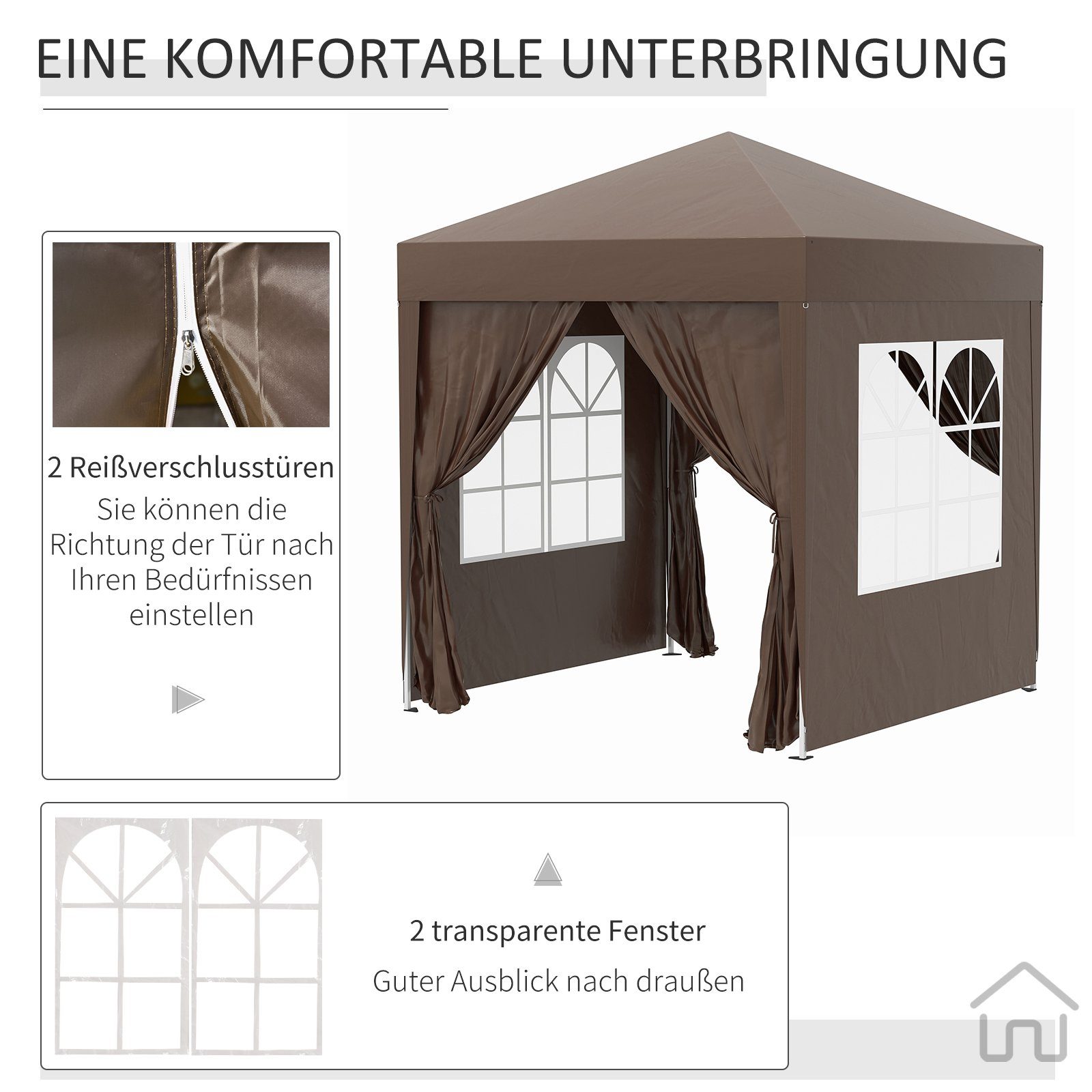 Outsunny Faltpavillon Faltpavillon mit 4 Seitenwänden, Gartenzelt mit Tragetasche, mit 4 Seitenteilen, (Set, Festzelt), BxT: 200x200 cm, Gartenzelt mit UV-Schutz