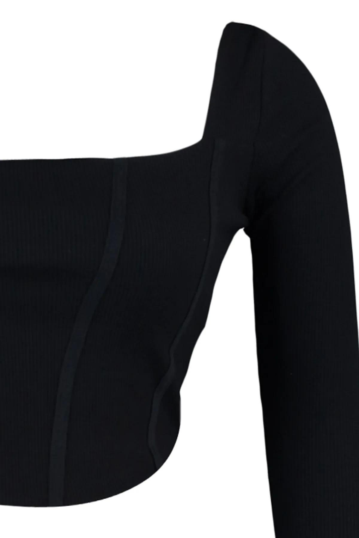 Trendyol Curve  Schwarze, taillierte Strickbluse mit Paspelierung TBBAW23AF00118