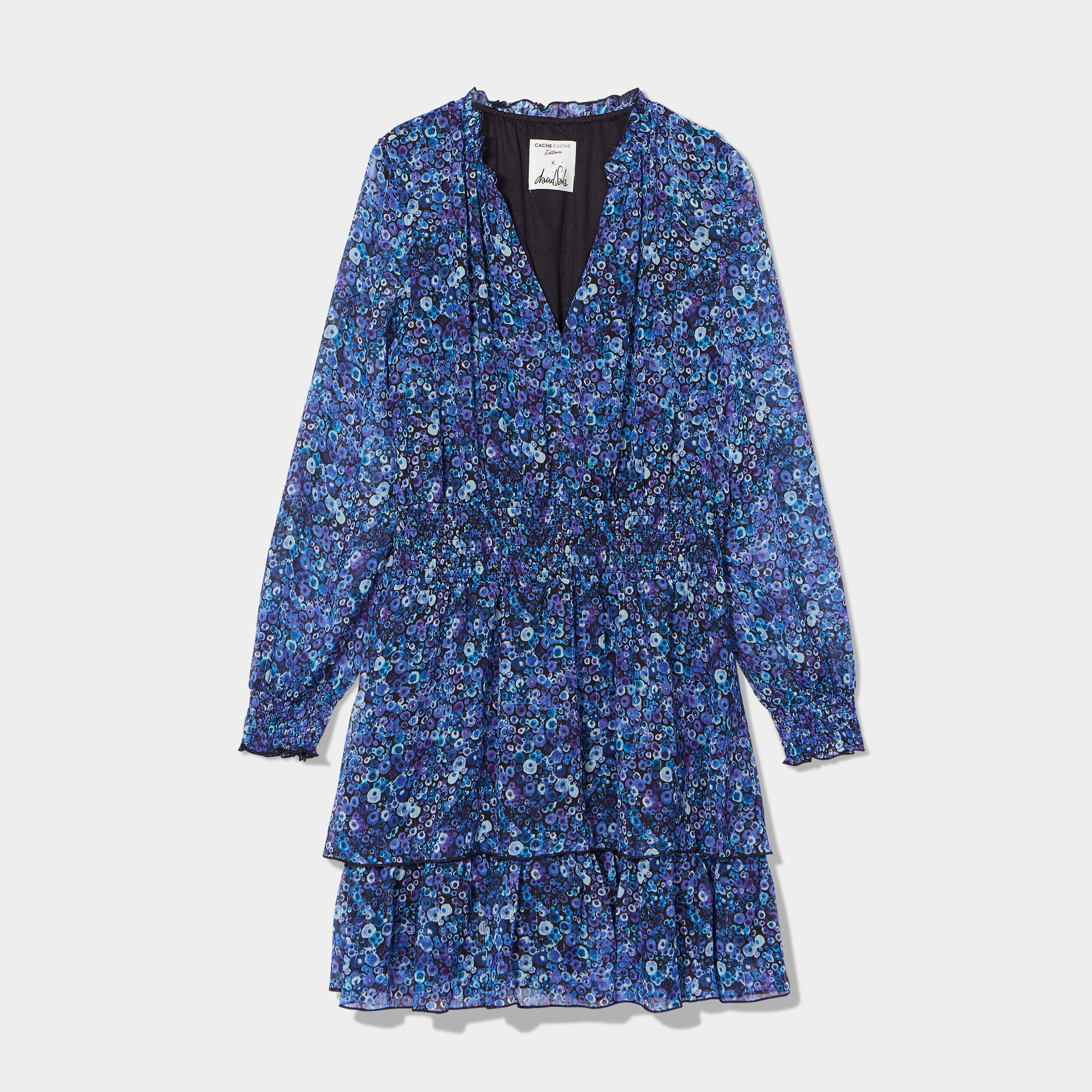 Robe évasée volantée noir femme | Cache Cache