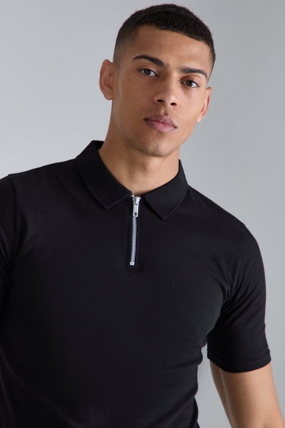 Muscle-Fit Poloshirt mit Reißverschluss