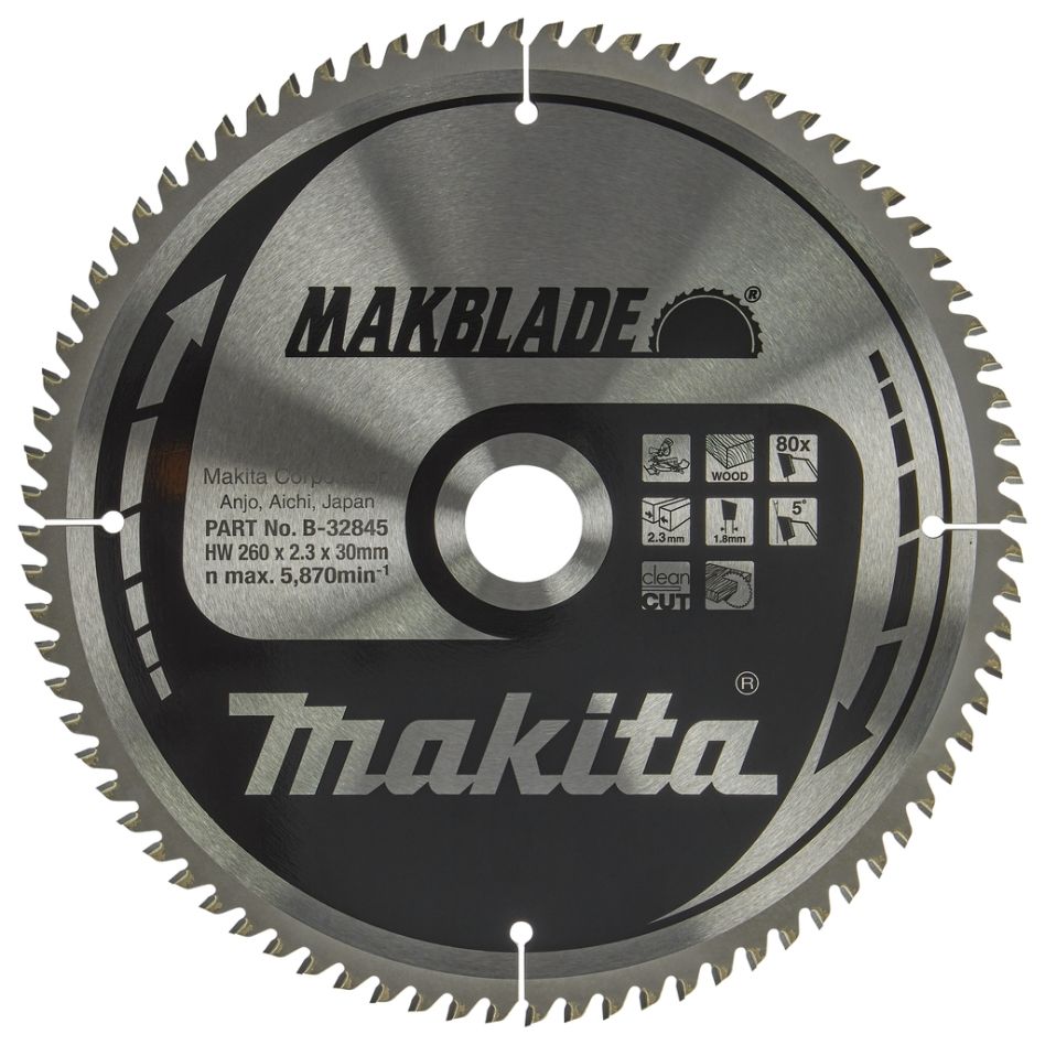 Makita Tillbehör B-32845 Trä Kap- och geringssågblad Makblade 260x30x2.3 80T 5g