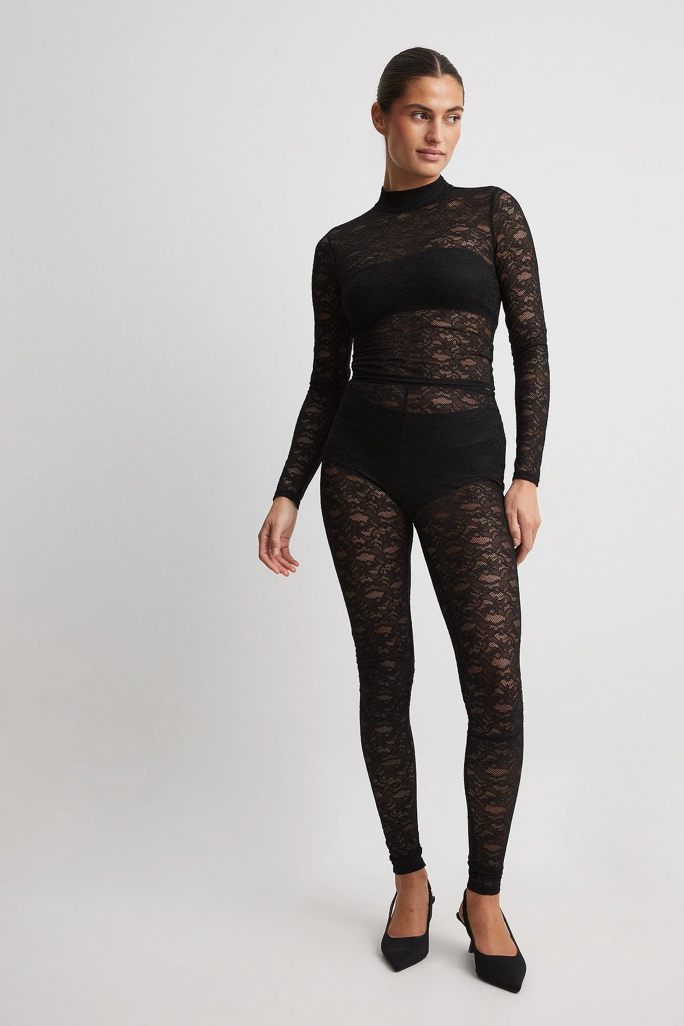 Spitzenleggings mit hoher Taille