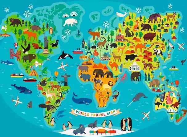 Kinderpuzzle ab 7 Jahren - Tierische Weltkarte - 150 Teile
