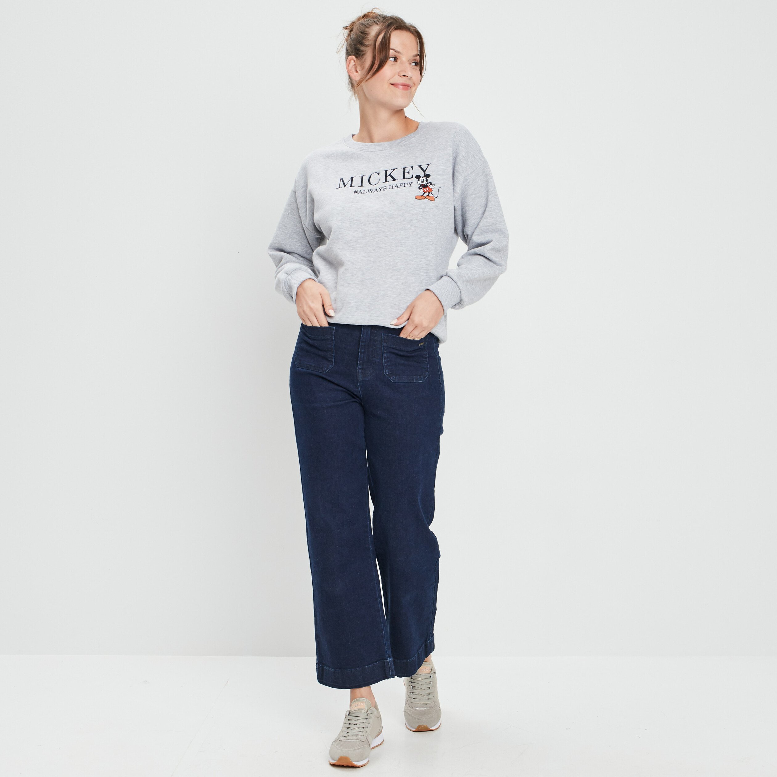 Sweat à col rond Mickey gris clair femme | La Halle