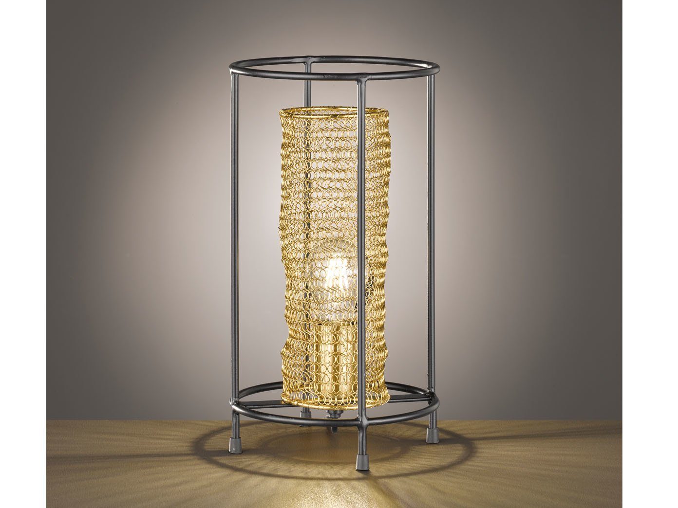 meineWunschleuchte LED Tischleuchte, LED wechselbar, Warmweiß, ausgefallen-e Design-er mit Draht-geflecht Schwarz Gold-en, Höhe 36cm