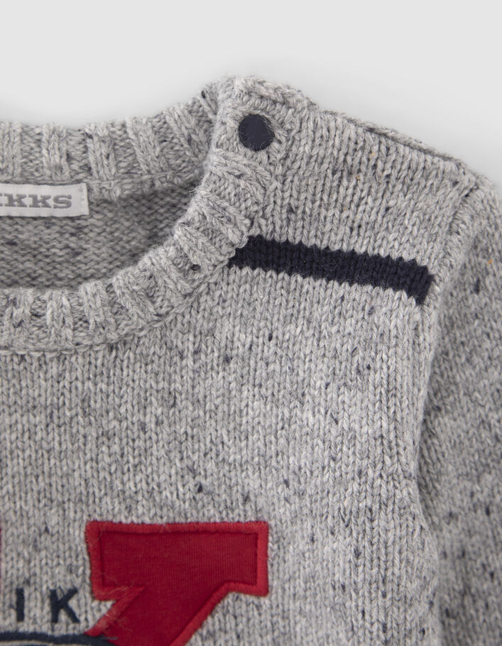 Pull gris chiné tricot avec maxi broderies bébé garçon