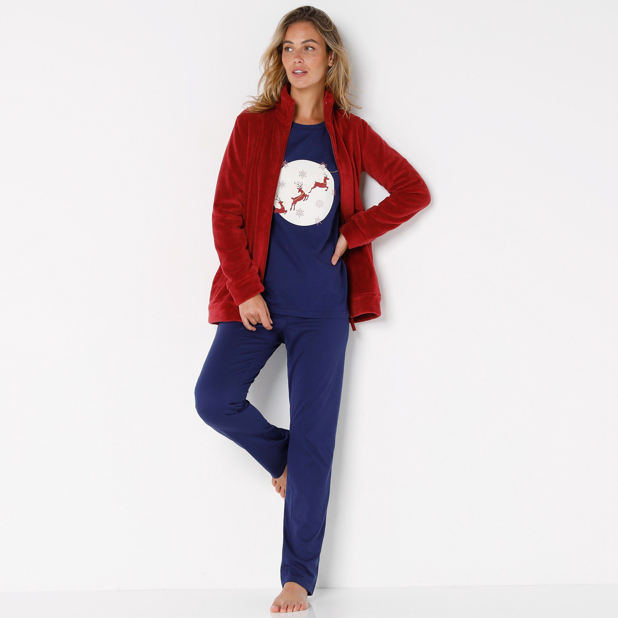 Ensemble 3 pièces, pyjama et veste zippée polaire