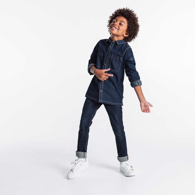 Chemise manches longues en jean brut bleue garçon