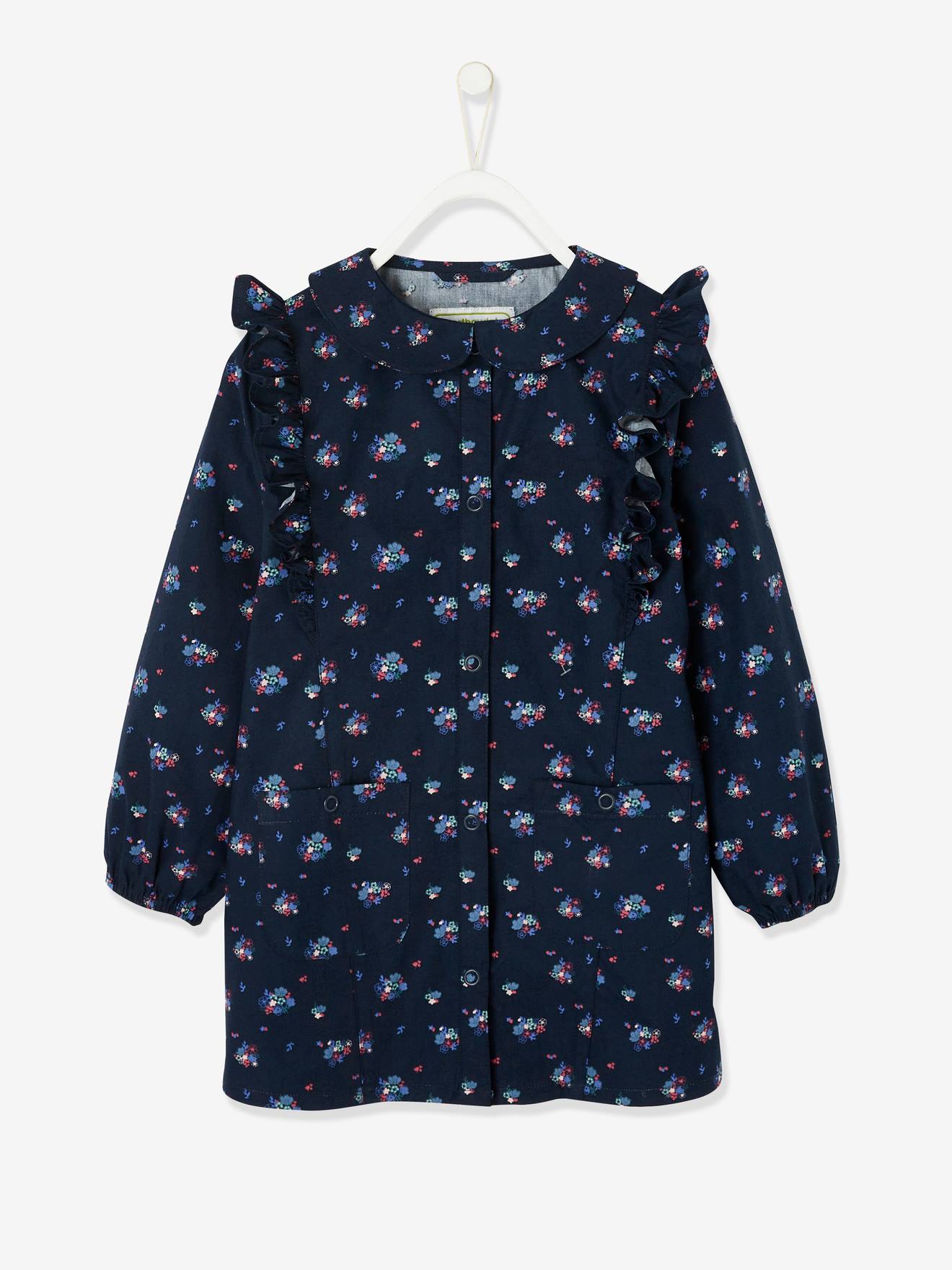 Tablier à fleurs volanté personnalisable fille bleu vif imprime