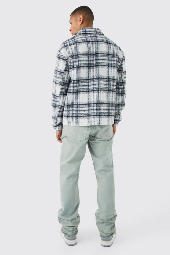 Karierte Oversize Harrington-Jacke in Wolloptik